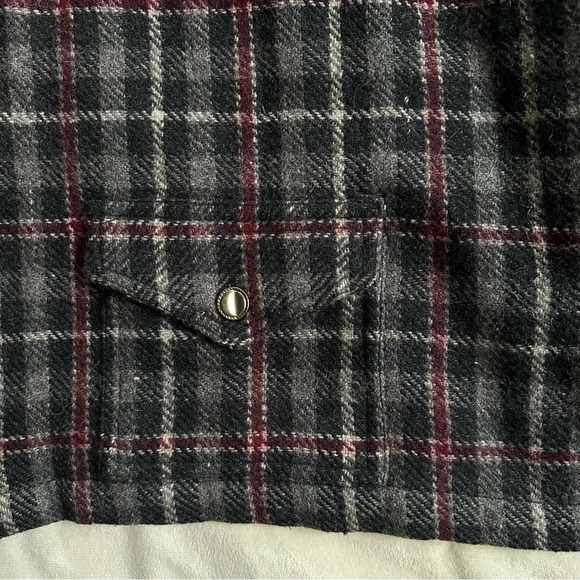 Vintage 90s Plaid Wool Blend Jacket Burgundy Gray Zip Up Size XL Boxy - Picture 5 of 8